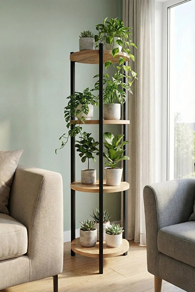 4 RAFLI YUVARLAK ÇİÇELİK RAF, ÇOK AMAÇLI RAF